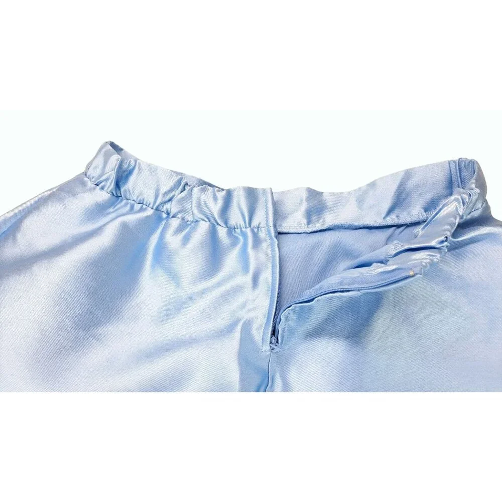 Nickie Lew Light Blue High-Low Skirt Girl Size 14 Satin Elastic Waist Zipper New - Picture 5 of 11